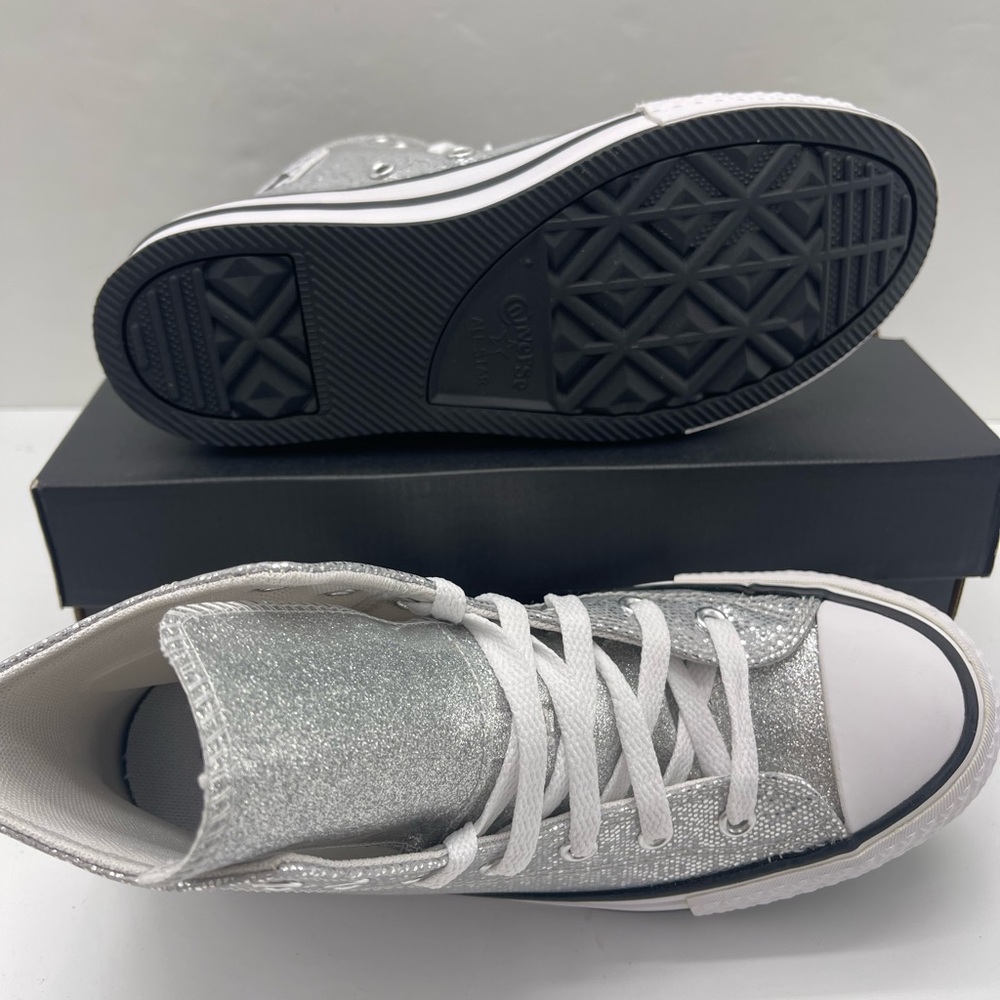 Converse CTAS EVA LIFT HI Chuck Taylor All Star High Top Sneakers Silver Glitter - Picture 3 of 16